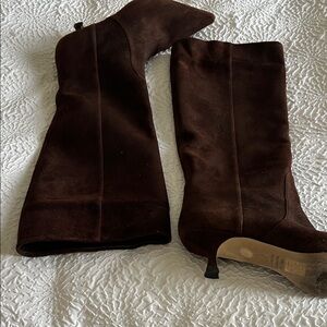 Stuart Weitzman Dark Brown Suede Heeled Boots